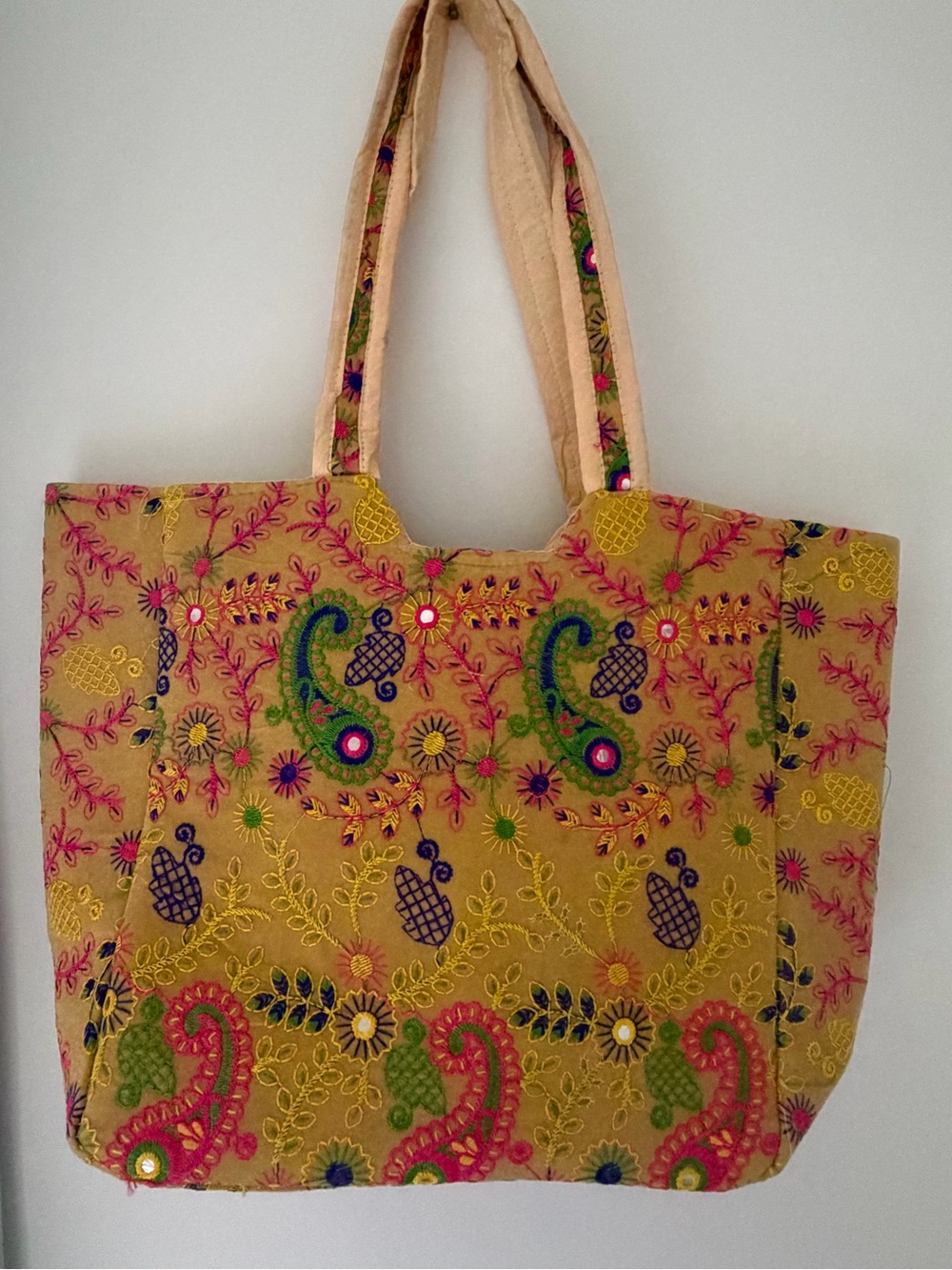 Embroidered Boho Paisley Tote Bag